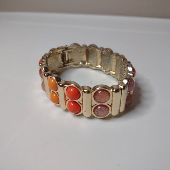 6.75 Inch Orange And Pink Hinged Bracelet - Picture 2 of 7